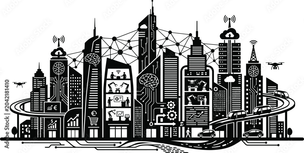 Obraz premium AI Enabled Smart City Ecosystem Advancing Urban Innovation And Connectivity