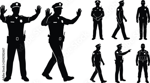 Photos Police officer silhouettes set featuring law enforcement agents directing traffi
