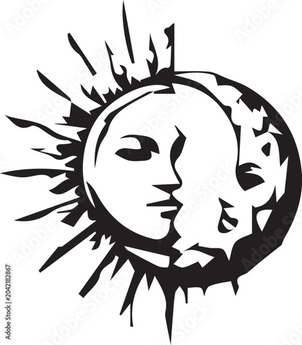 Creative Tattoo Design in Black and White Detailed Line Art Illustration
