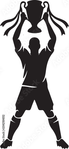 football player lifting championship trophy silhouette icon .