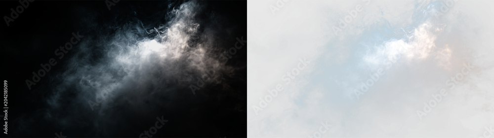 Fototapeta premium Clouds drifting across a clear sky in the afternoon light above the open field, PNG with a light overlay
