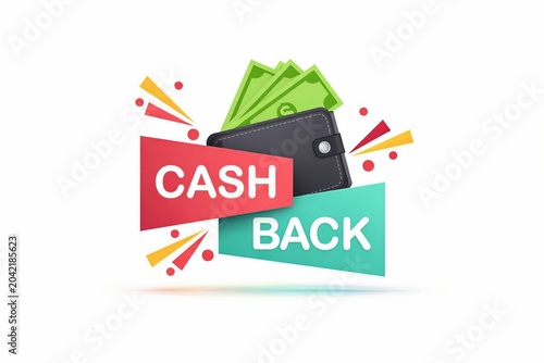 Cash back promotion illustration with wallet and money explosion