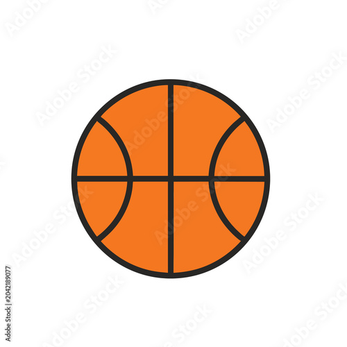 Flat Vector Icon of an Orange Basketball Isolated on White Background.