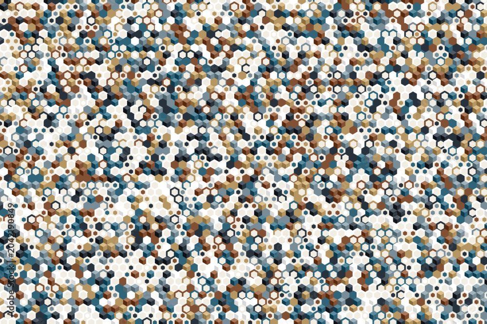 Fototapeta premium Geometric hexagonal pattern with cubes in earthy tones and teal abstract