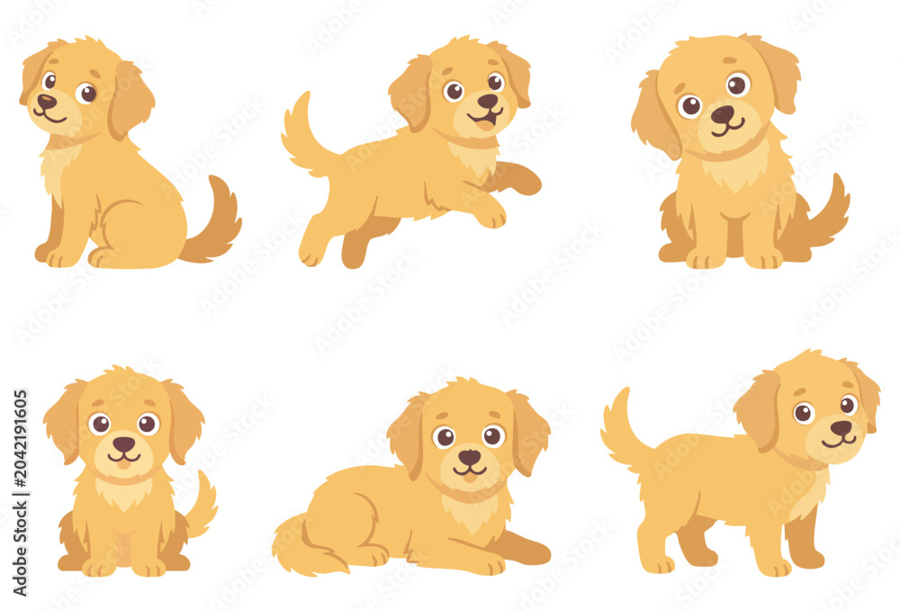 Fototapeta premium Cute Dog Sticker Flat Vector Illustration – Adorable Cartoon Puppy No Outline
