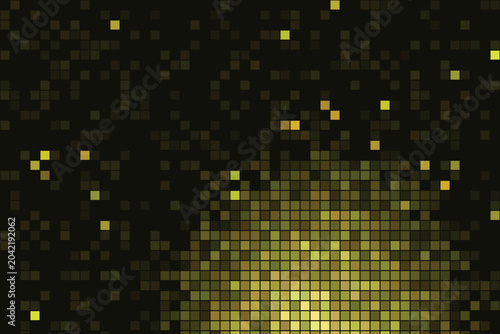 Foto Abstract mosaic of scattered golden and olive green squares on a dark background