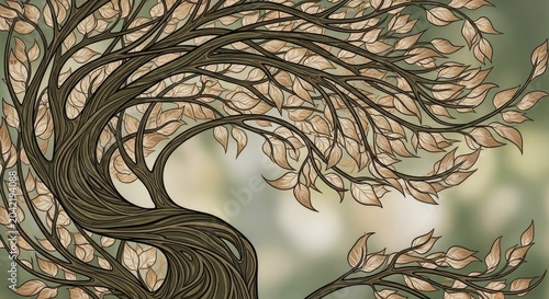Stylized art nouveau tree illustration with flowing branches.