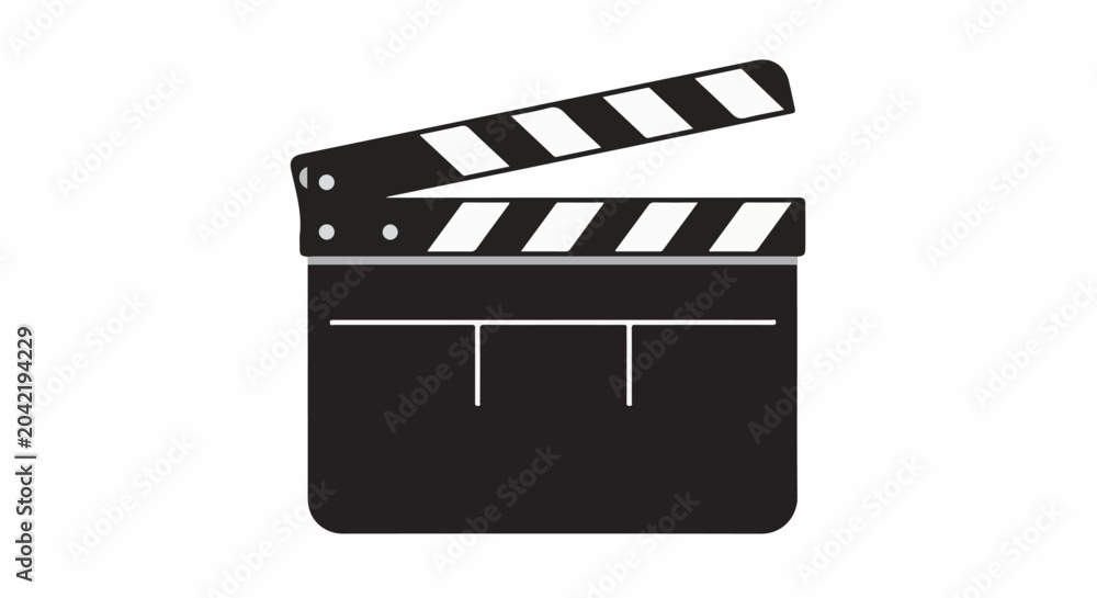 Fototapeta premium Minimalist black and white illustration of an open movie clapperboard