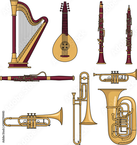 Quadro su tela Close up view of a golden brass trombone musical instrument isolated