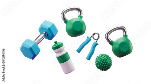 3D Fitness Equipment Set with Kettlebells Dumbbell and Water Bottle