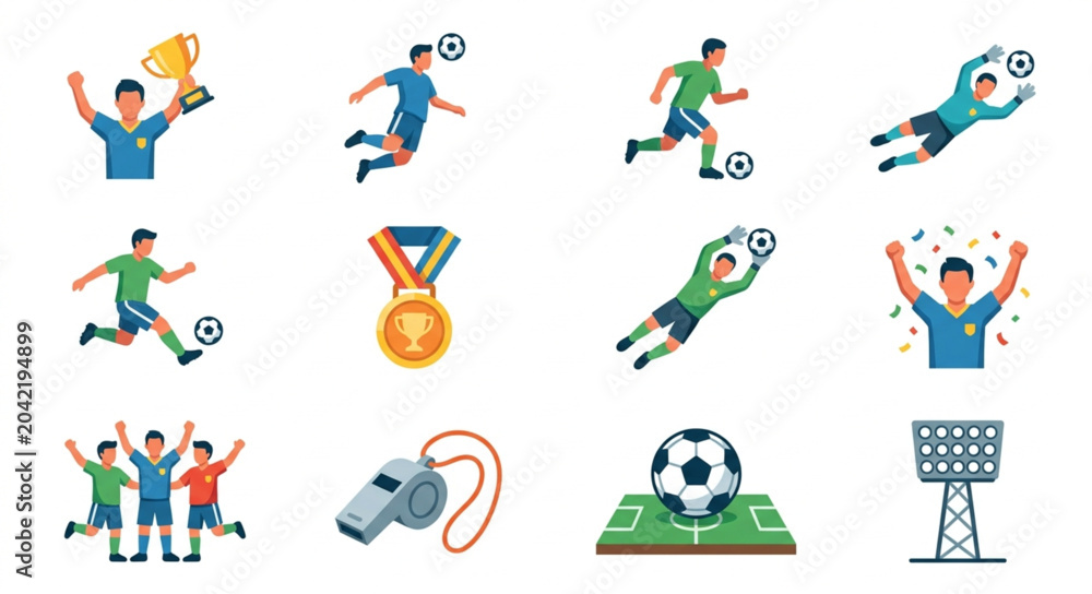 Fototapeta premium Soccer Players Celebrating Winning Trophy and Playing Game.