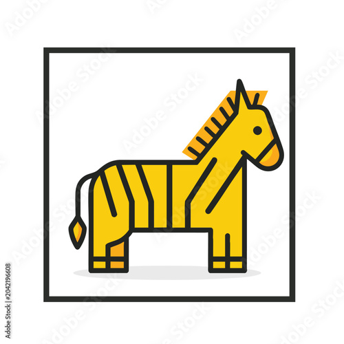 Minimalist yellow zebra icon vector illustration on white background.