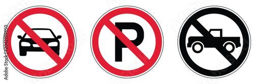 Bild auf Leinwand Traffic Signs Vehicle Prohibition No Parking Warning Icons Collection, clean mod