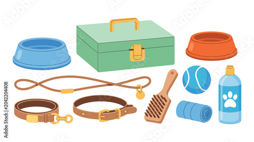 Cuadro en lienzo Flat Lay Pet Care Accessories and First Aid Kit Arrangement on Light Background