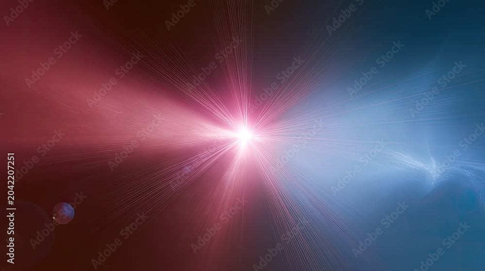 Obraz premium Radiant burst of light splits dark background into opposing pink and blue hues
