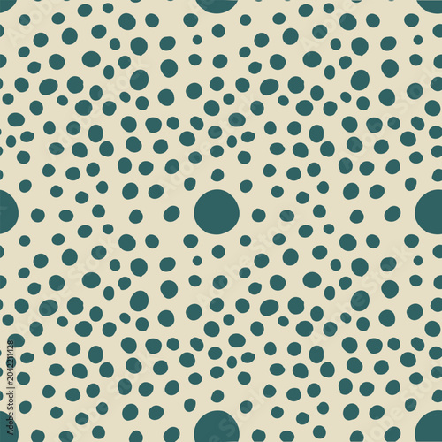 Hand Drawn Sage Green Polka Dot Seamless Vector Pattern on Ivory Background