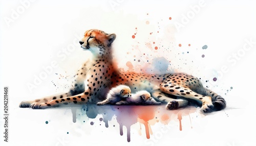 Watercolor cheetah illustration showcasing maternal love and the beauty of wildlife