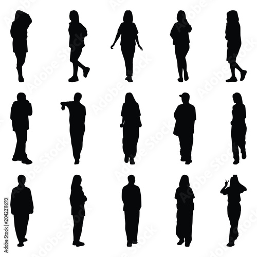 Vector collection set of individual people silhouettes.	