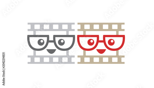 Creative Cinema Logo with Film Strip Character and Glasses Icon