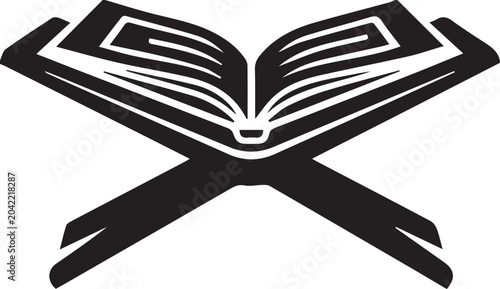 Cuadro en lienzo Open book on stand silhouette icon illustration, religious text vector, Quran re
