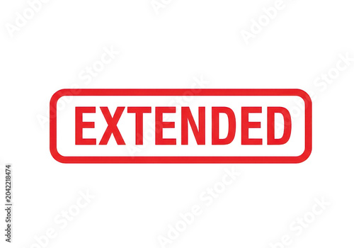 Red extended rubber stamp impression with a rectangular border frame for document status updates and administrative workflow management procedures isolated on a transparent background