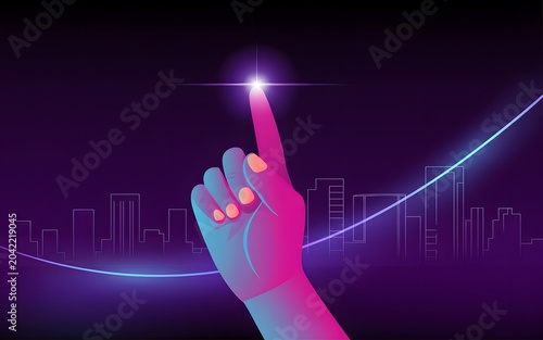 Digital Innovation A Hand Interacting with Futuristic Technology and Business Growth Visualization