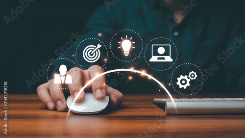 Innovative Business Solutions Digital Icons Representing Progress, Ideas, and Productivity