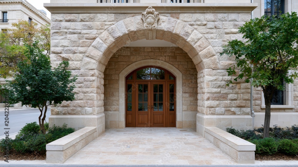 Fototapeta premium Stone arch entrance of luxury villa, mediterranean architecture and real estate.