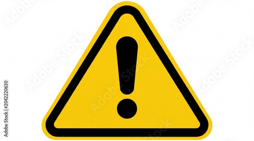 Bold yellow triangle warning sign featuring a black exclamation mark icon displayed on white background