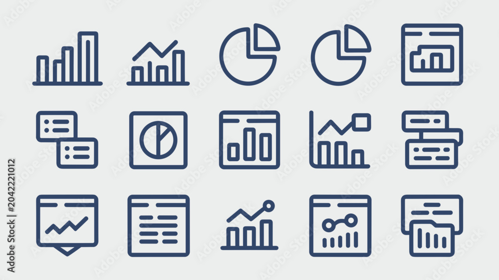 Fototapeta premium Statistical report line art icons – Perfect for academic research papers, market research documentation, or business software.