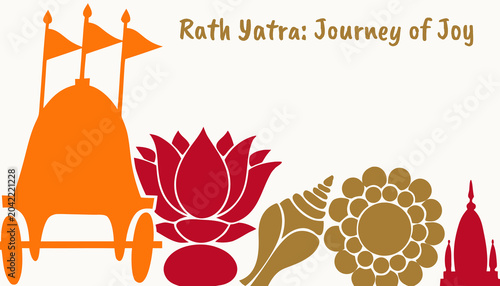Εκτύπωση καμβά Flat chariot festival banner: temple spire, devotional flags, saffron tones for