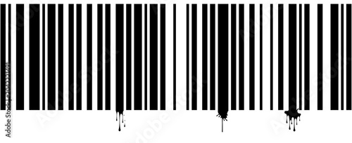 Foto Código de barras negro derritiéndose con gotas de pintura aisladas sobre fondo blanco, concepto abstracto de comercio y crisis