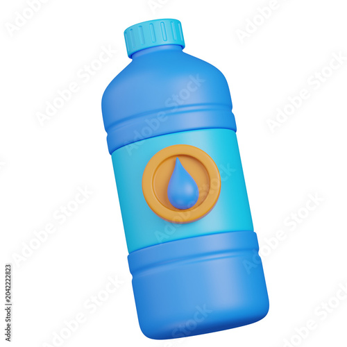 3D Rendered Blue Water Bottle with Water Drop Icon