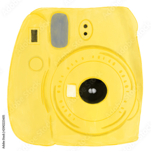 minimalist yellow polaroid style instant camera graphic design.
