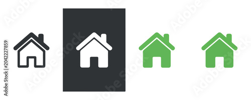 Fotografija Minimalist house icon set in black and green colors highlighting residential and eco home concepts