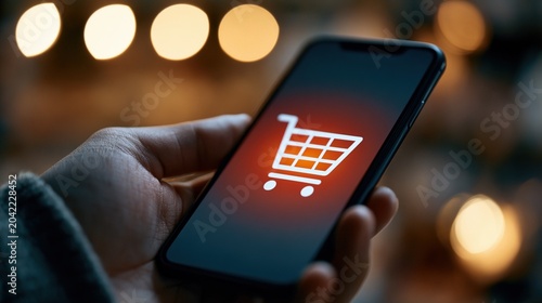 Close-Up Shot of Shopping Cart Icon on Smartphone Display