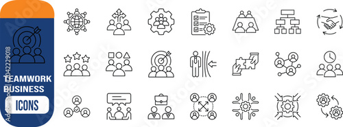 Teamwork collaboration business management icons. people icon set, gear icon set, target icon set