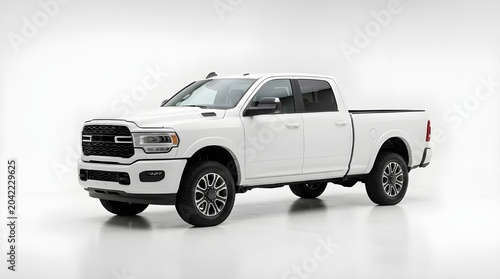 Modern White Electric Pickup Truck Isolated on White Background Futuristic Concept EV Crew Cab Truck Studio Mockup Sleek Contemporary White Pickup Truck Side View