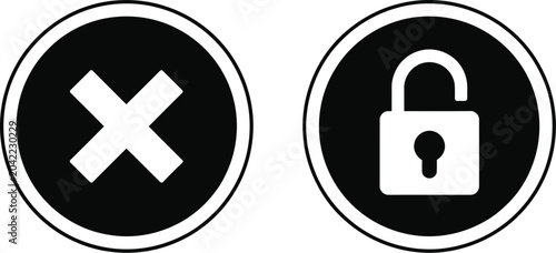 Tableau sur toile Security and interface interface elements showing an open lock access symbol alo