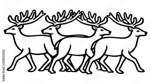 Deer silhouette illustration of multiple animals walking in line