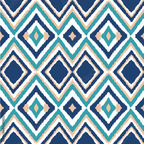 Hand Drawn Ikat Chevron Diamond Seamless Vector Pattern