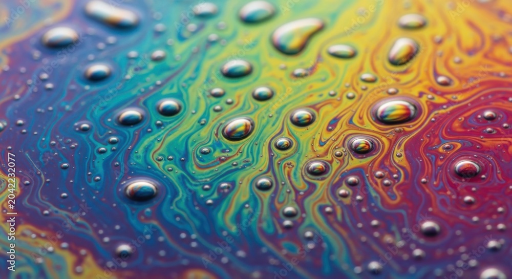 Fototapeta premium Rainbow Oil Slick with Water Droplets