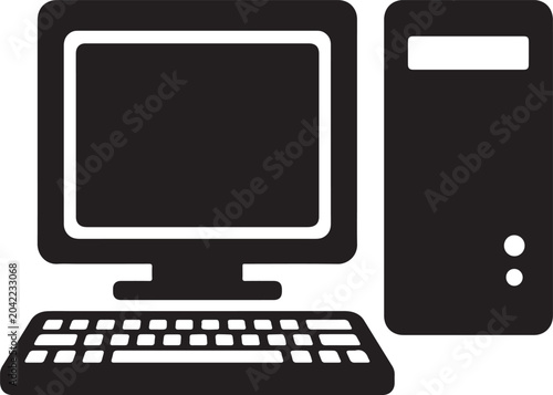 Black computer icon with monitor keyboard and tower