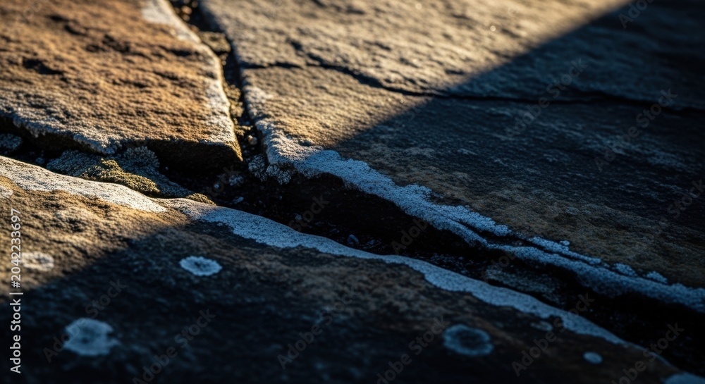 Fototapeta premium Sunlit Stone Crack with Moss and Lichen