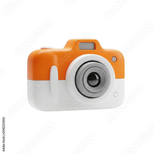 Bright orange and white toy digital camera isolated on transparent background