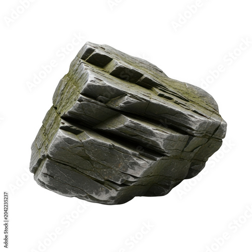Rough gray stone with mossy texture isolated on transparent background