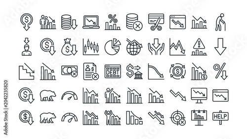 Canvastavla Collection of diverse financial crisis and economic downturn icons representing