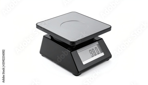 Digital kitchen scale displaying zero weight on white background.