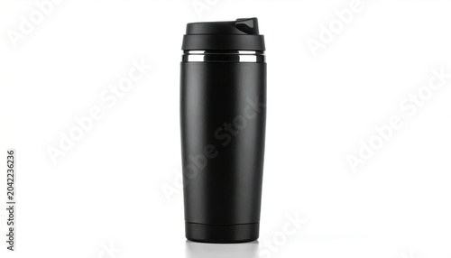 Sleek Black Stainless Steel Tumbler with Secure Lid for Hot and Cold Drinks.