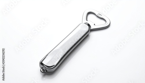 Sleek Silver Bottle Opener on White Background for Beverage Access.